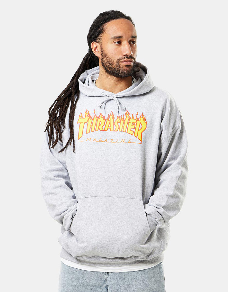 Thrasher Flame Logo Pullover Hoodie - Heather Grey – Route One