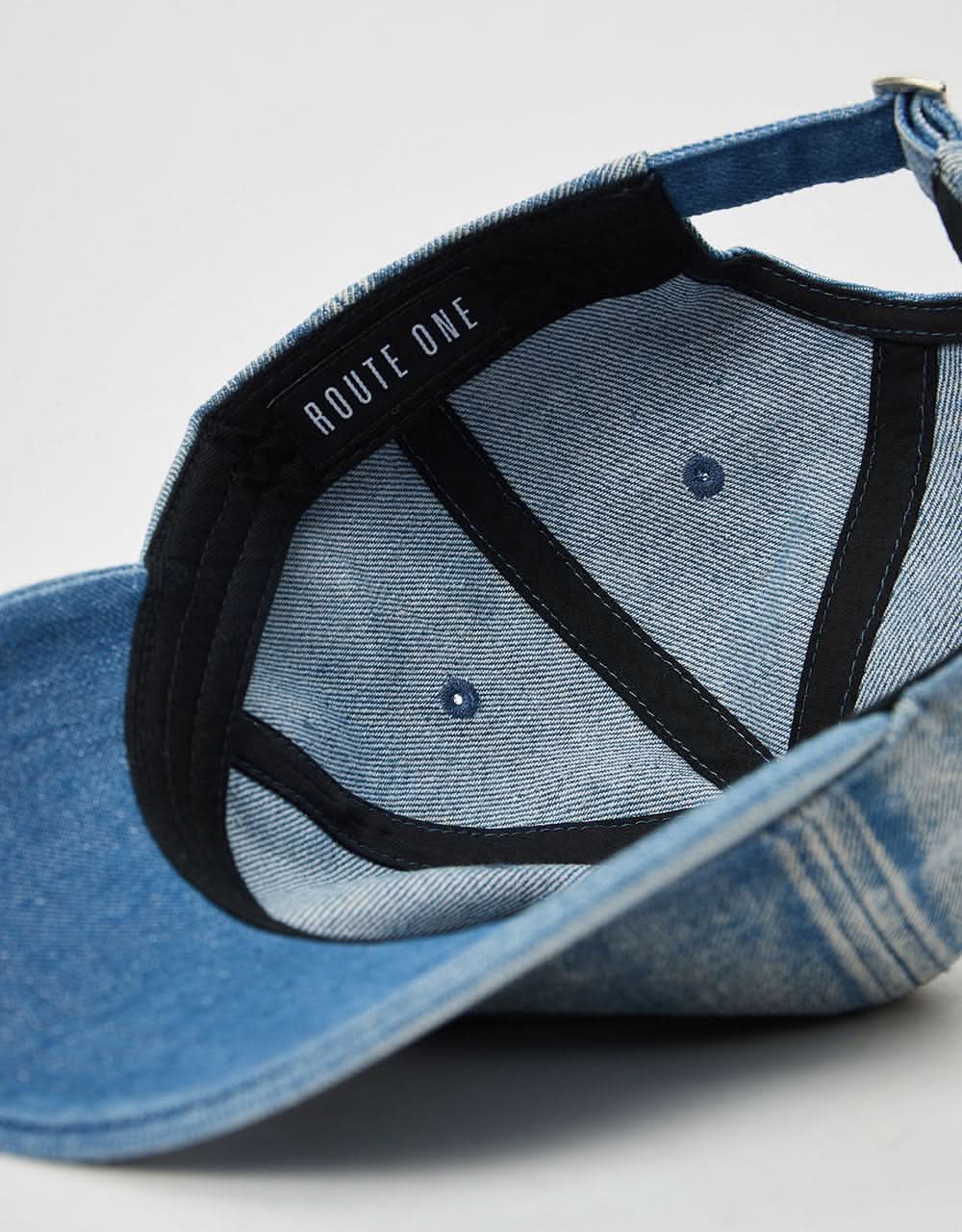 Route One Bleached Denim Dad Cap - Light Blue Denim