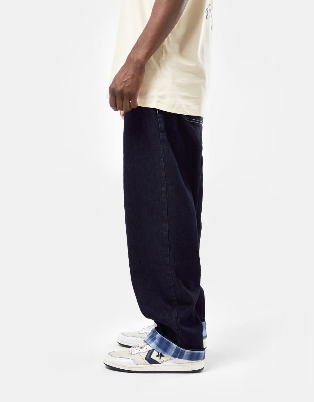 Route One Super Baggy Denim Jeans - Indigo (Contrast Hem)