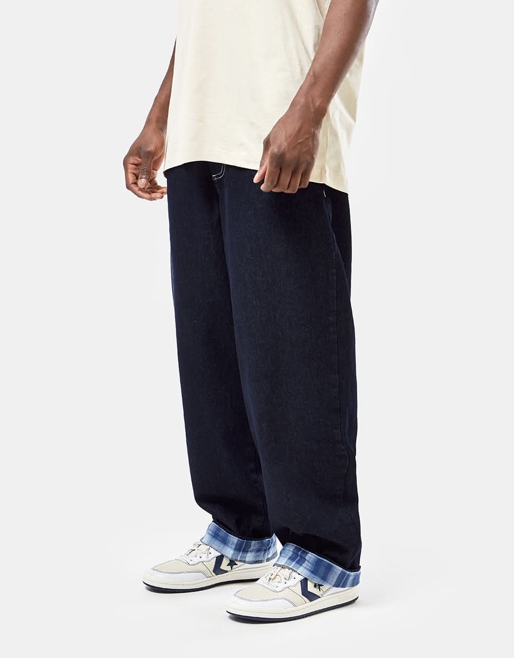Route One Super Baggy Denim Jeans - Indigo (Contrast Hem)