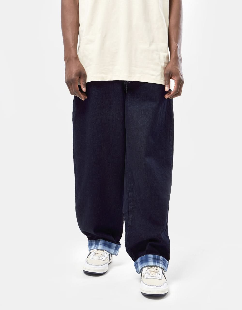 Route One Super Baggy Denim Jeans - Indigo (Contrast Hem)