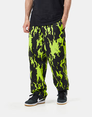 Route One Organic Baggy Pants - Pixel Flames Black/Lime Green