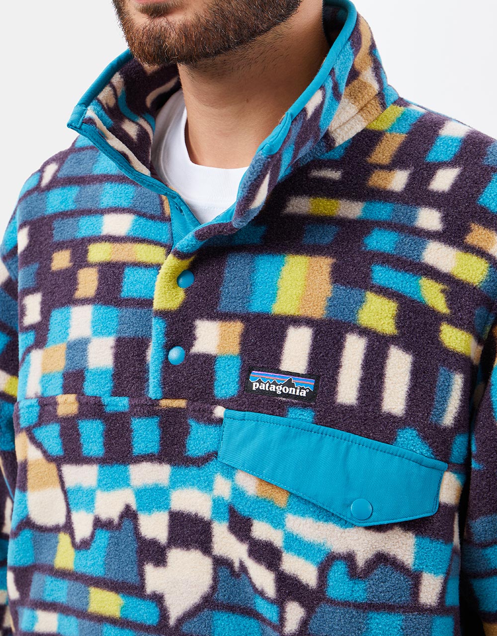 Patagonia Lightweight Synch Snap-T Pullover Fleece - Fitz Roy Patchwork: Belay Blue