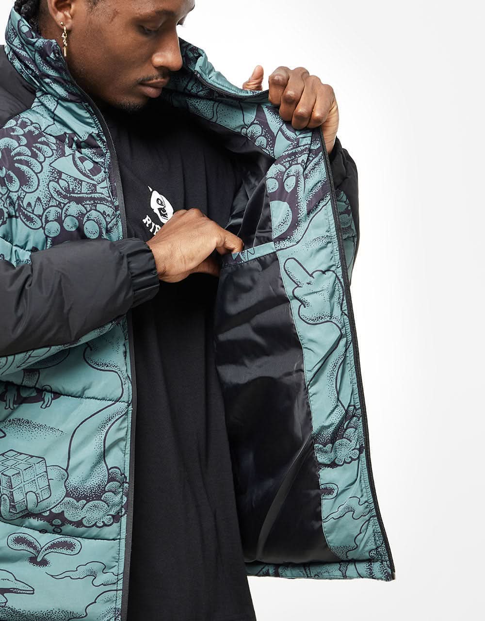 RIPNDIP Dark Twisted Fantasy Puffer Jacket - Olive & Black