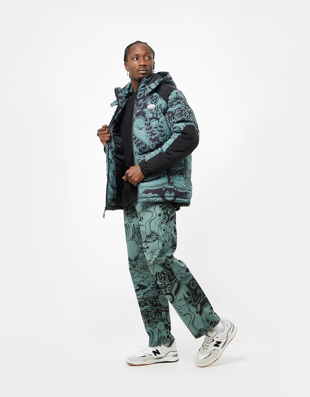 RIPNDIP Dark Twisted Fantasy Puffer Jacket - Olive & Black