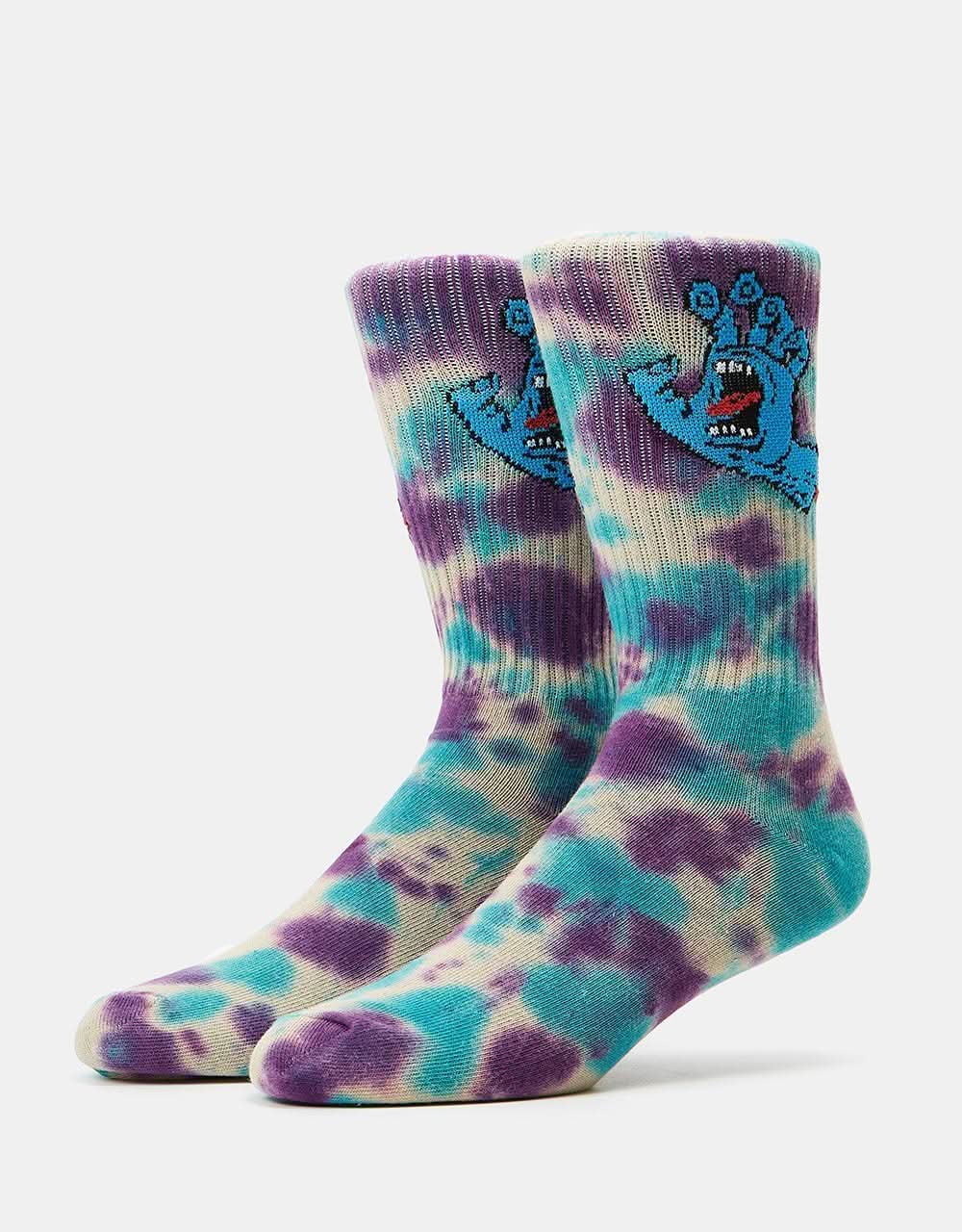 Santa Cruz Screaming Hand Tie Dye Sock - Oat/Purple/Aqua Tie Dye