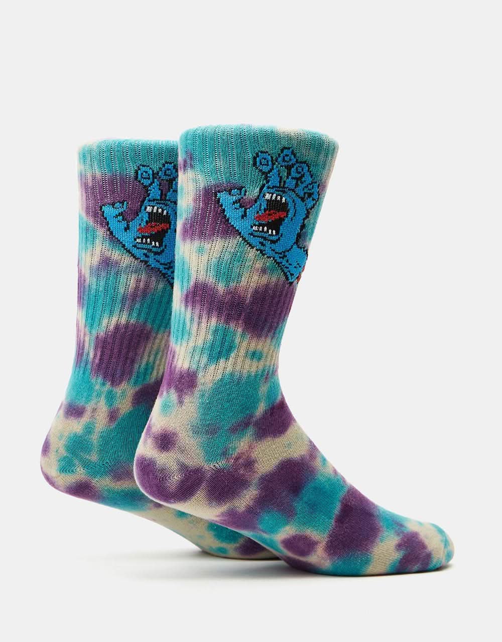 Santa Cruz Screaming Hand Tie Dye Sock - Oat/Purple/Aqua Tie Dye