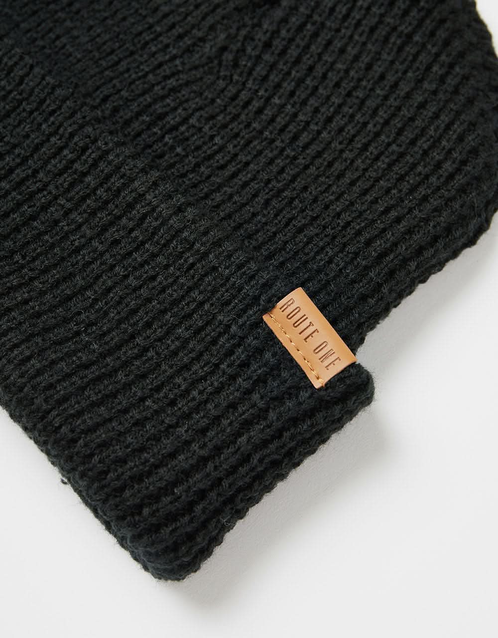 Route One Recycled Waffle Fisherman Beanie - Black
