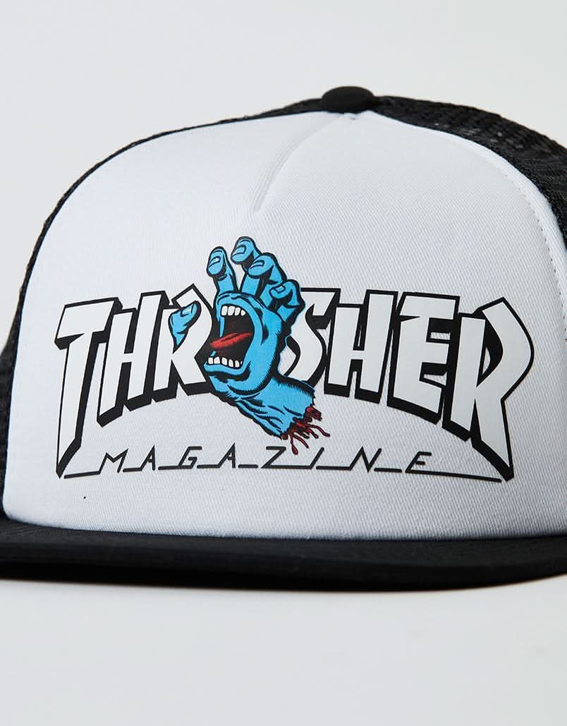 Santa Cruz x Thrasher Screaming Logo Mesh Trucker Cap - White/Black