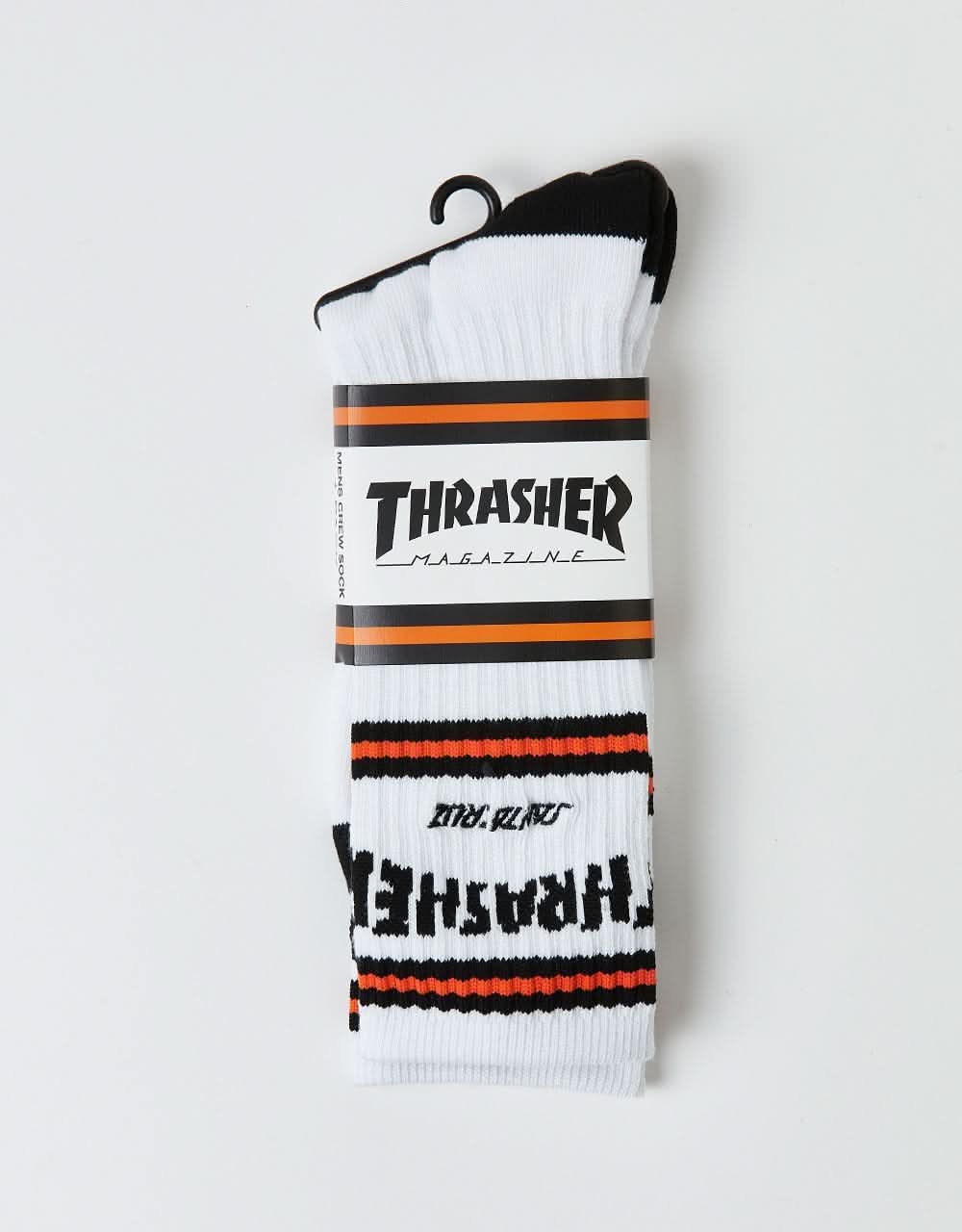 Santa Cruz x Thrasher SC Strip Crew Socks - White