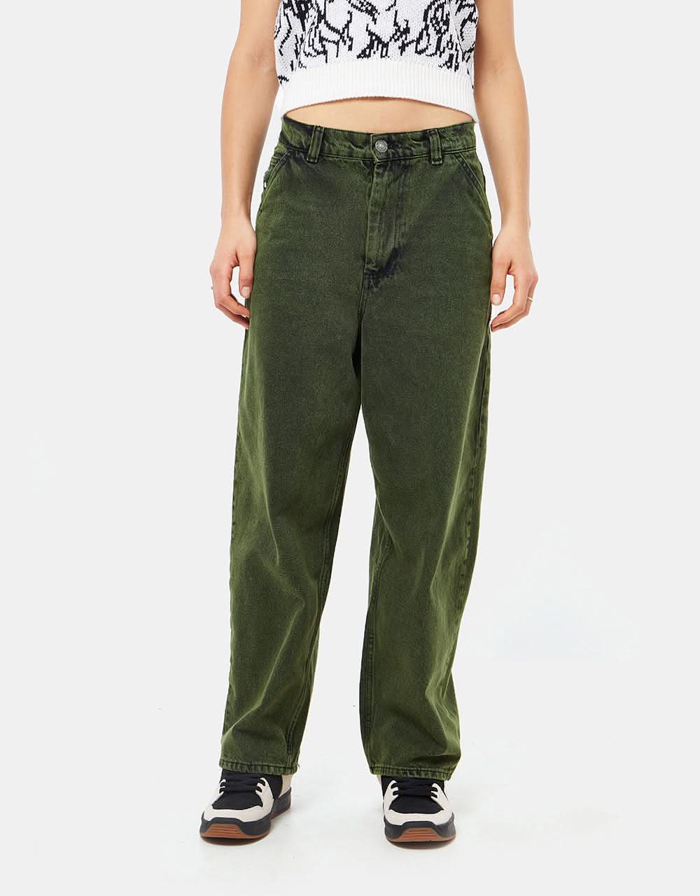 Route One Super Baggy Denim Jeans - Leaf Green