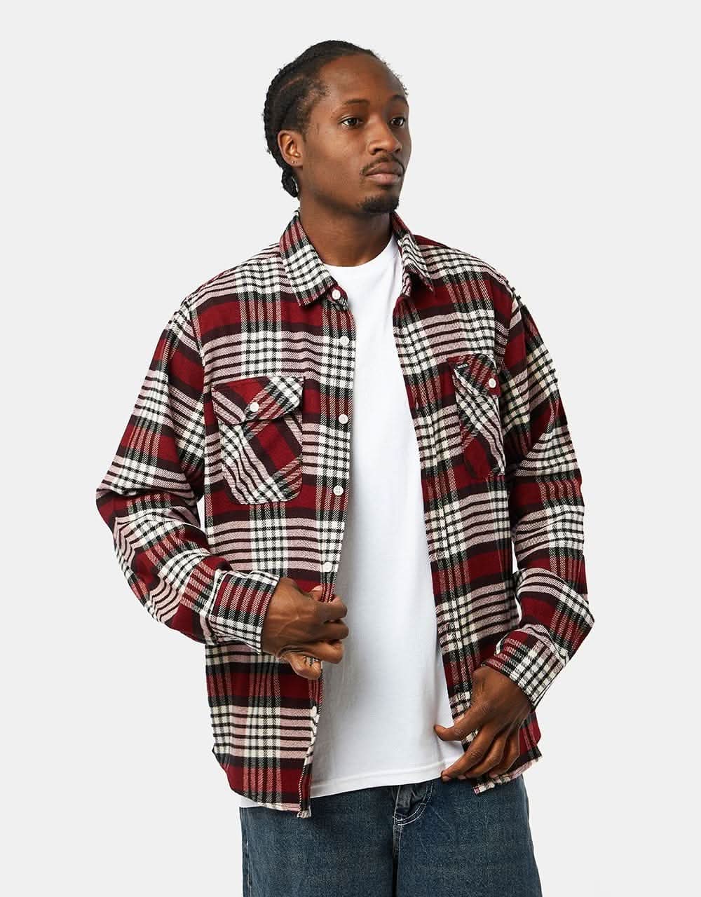 Brixton Bowery L/S Flannel Shirt - Isalnd Berry/Whitecap/Black