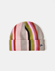 Frog Vertical Stripe Beanie - Grey/Pink