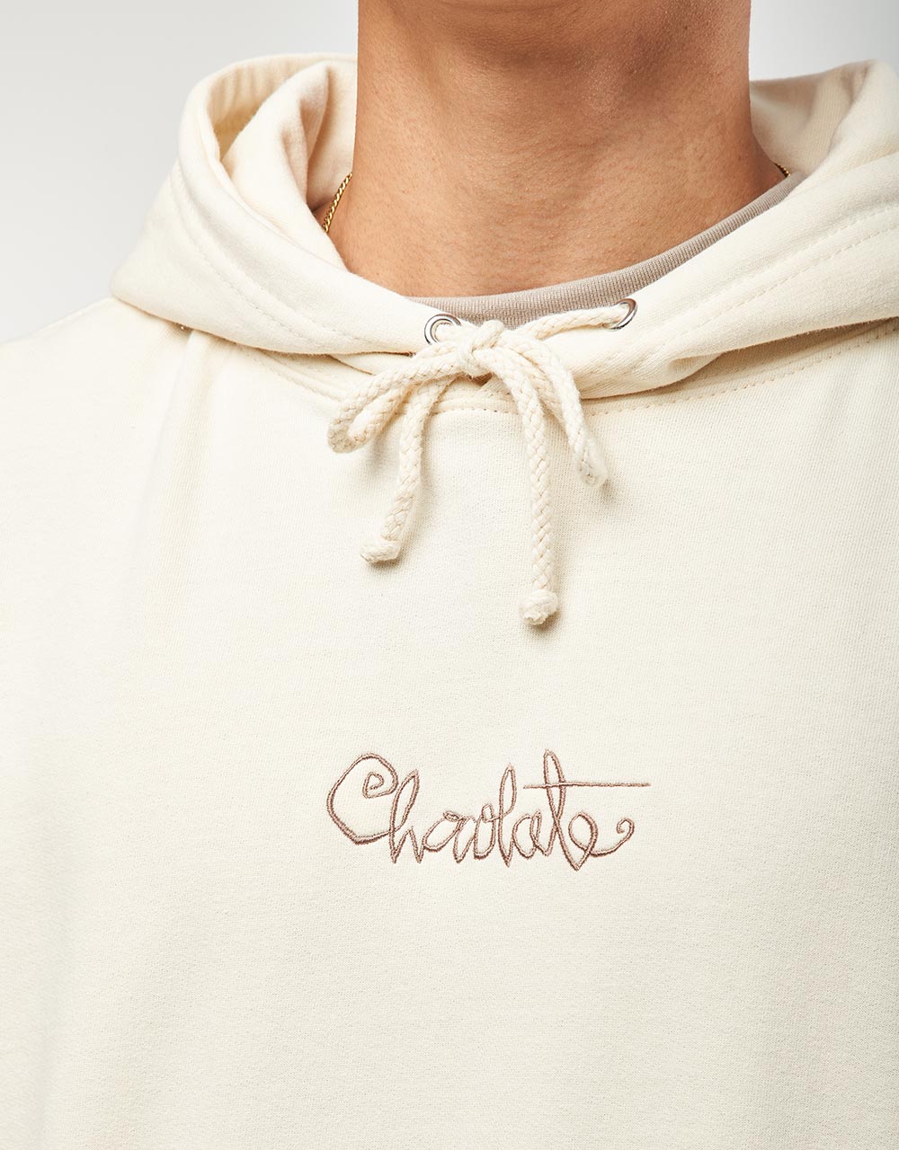 Chocolate 94 Embroidered Script Pullover Hoodie - Tan