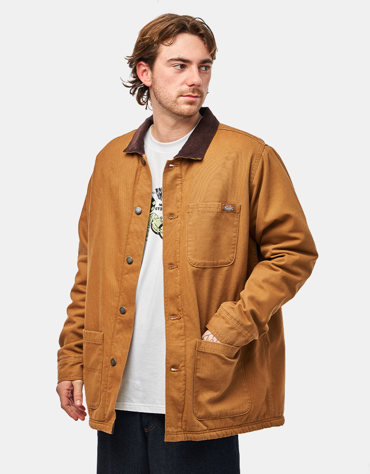 Dickies High Pile Fleece Lined Chore Jacket - Stonewashed Brown