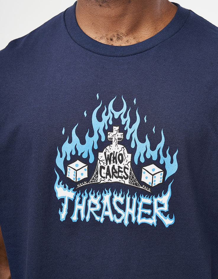 ★Thrasher Who Cares By Neckface Sweatshirt 関税込★ Thrasher Who Cares By Neckface HD Hoodie - grey (grey)