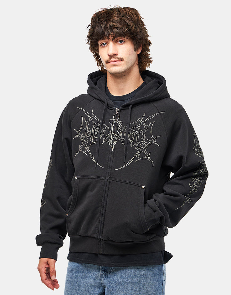 Welcome Grapple Cropped Pigment-Dyed Zip Hoodie - Black (Metal Welcome Grapple Cropped Pigment-Dyed Zip Hoodie - Black (Metal