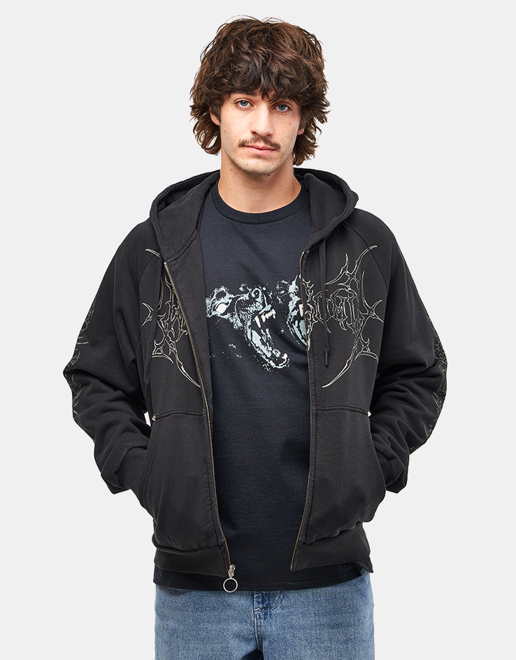 Welcome Grapple Cropped Pigment-Dyed Zip Hoodie - Black (Metal