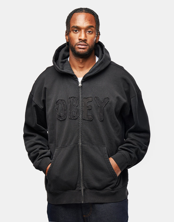 Obey Hybrid Faded Zip Hoodie - Digital Black Faded Wash – Route One