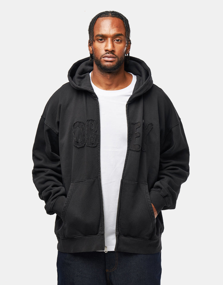 Obey Hybrid Faded Zip Hoodie - Digital Black Faded Wash – Route One