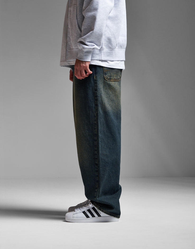 パンツ notdyed super baggy denim Route One Super Baggy Denim Jeans - Dirty Indigo Wash