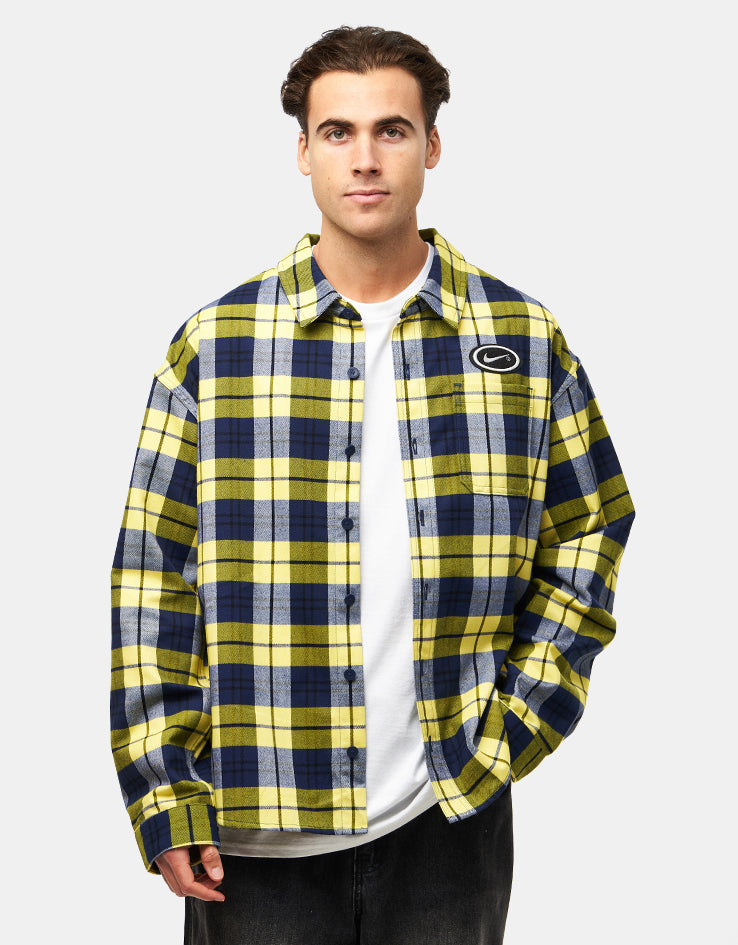Nike SB Koston L/S Flannel Shirt - Midnight Navy/Speed Yellow