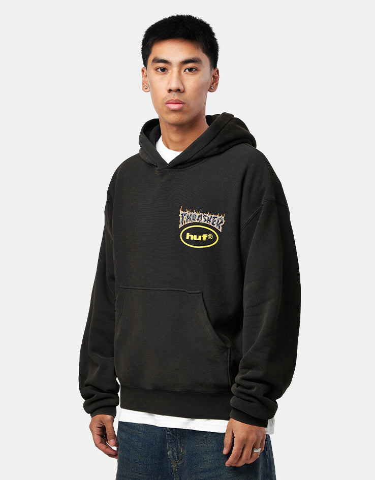HUF x THRASHER コラボ パーカー ブラック 激レア希少入手困難 HUF x Thrasher Meltdown Heavyweight Hoodie - Washed Black – Route One