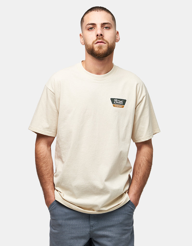 Brixton Linwood T-Shirt - Cream/Dark Green/Metal Bronze – Route One