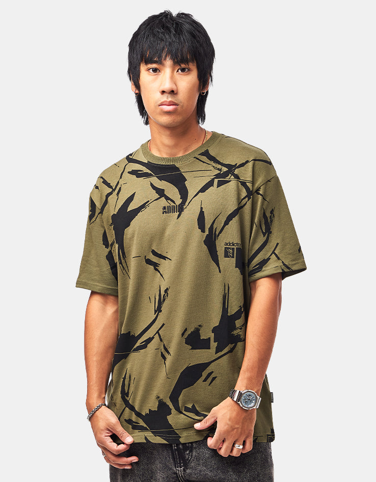 Addict x SHE One Camo AOP T-Shirt - Olive/Black, view 2