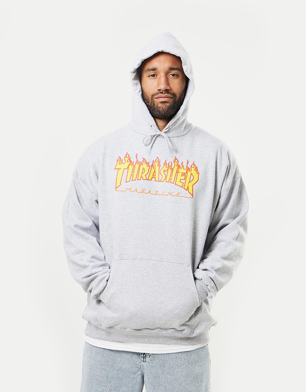 Thrasher Flame Logo Pullover Hoodie - Heather Grey