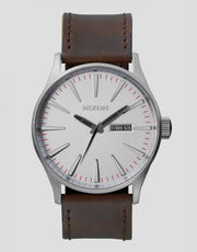 Nixon Sentry Leather Watch - Silver/Brown