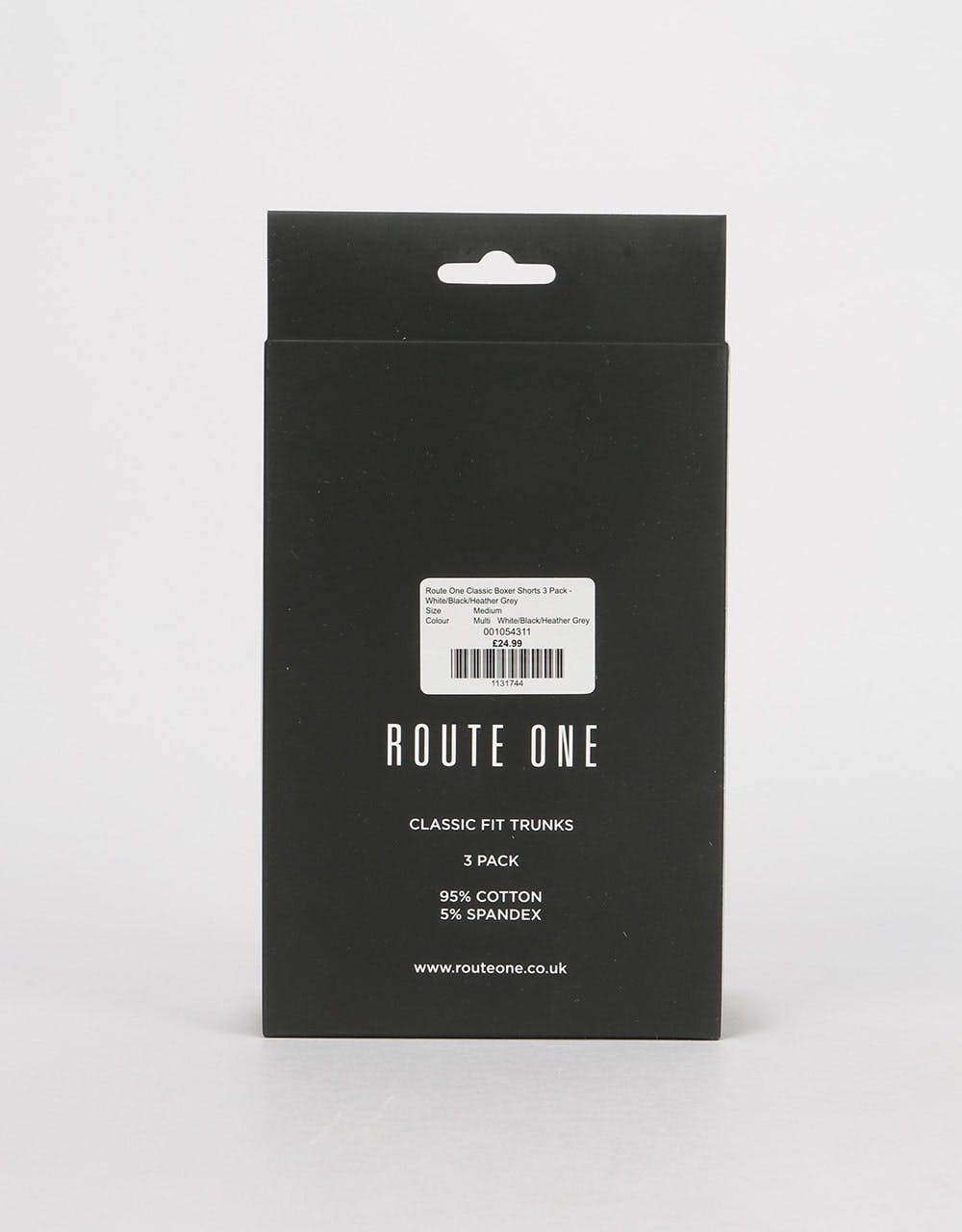 Route One Classic Boxer Shorts 3 Pack - White /Black/Heather Grey