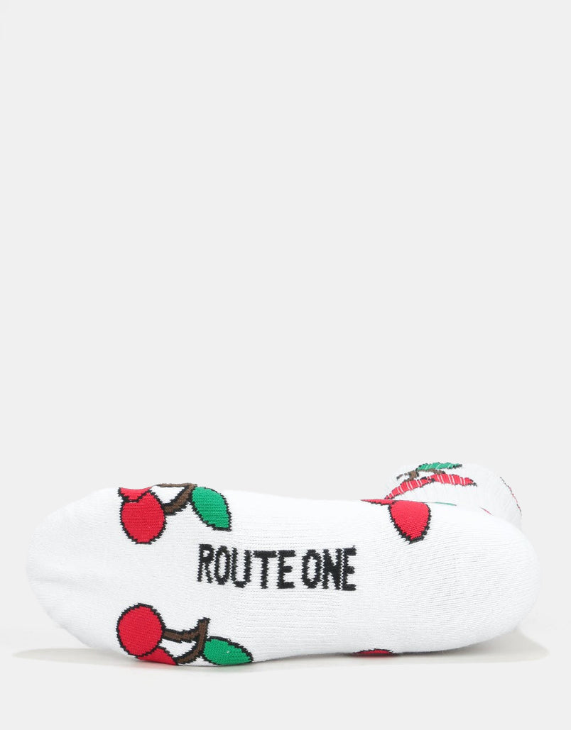 Route One Cherries Crew Socks - White