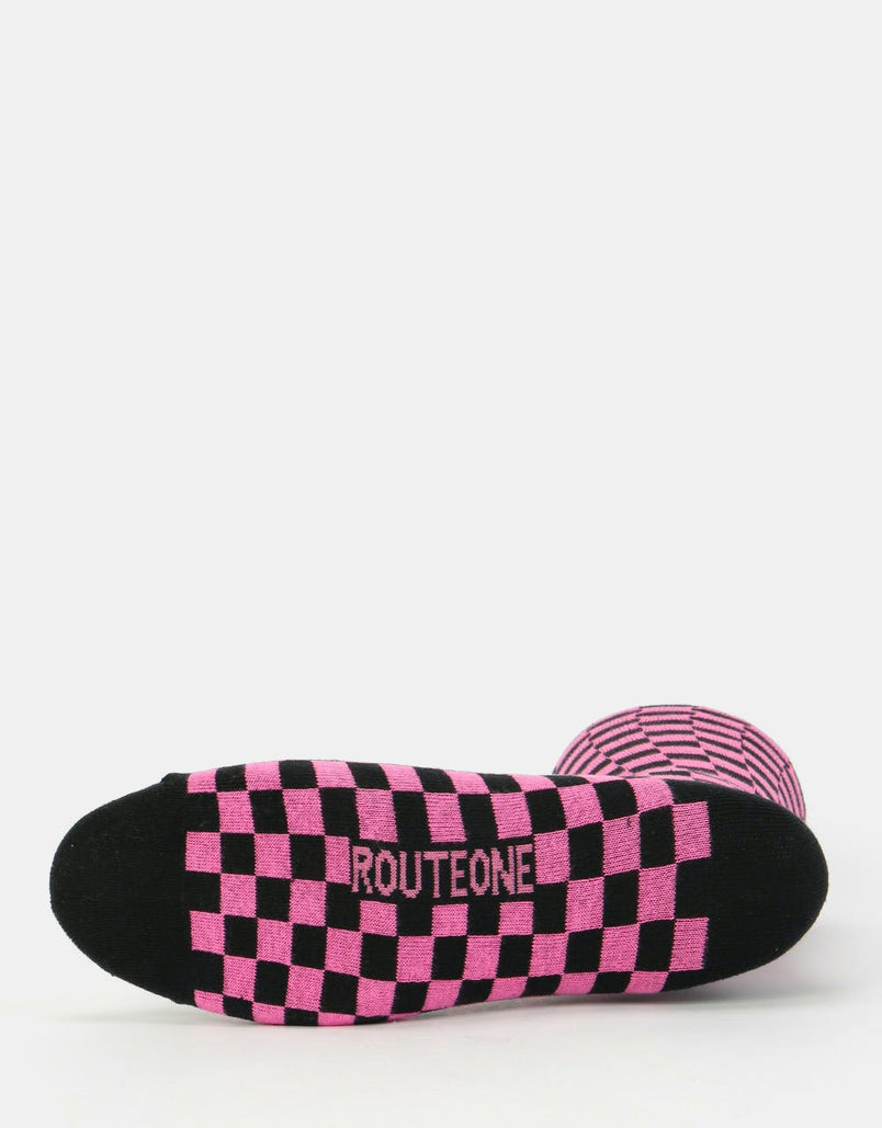 Route One Chequered Socks - Black/Pink