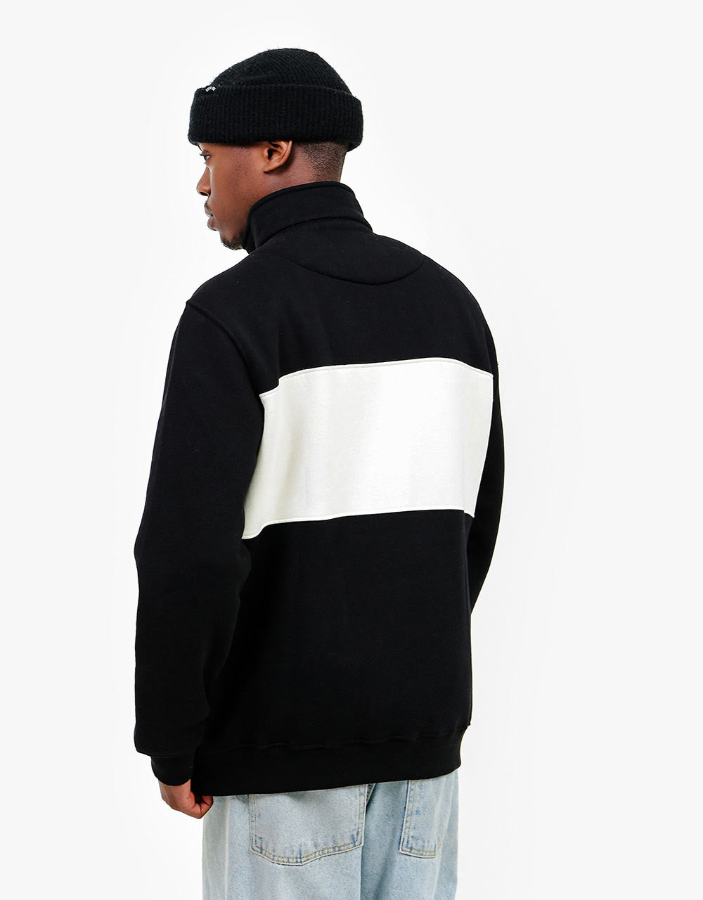 Route One Blocked 1/4 Zip Sweat - Black/Natural