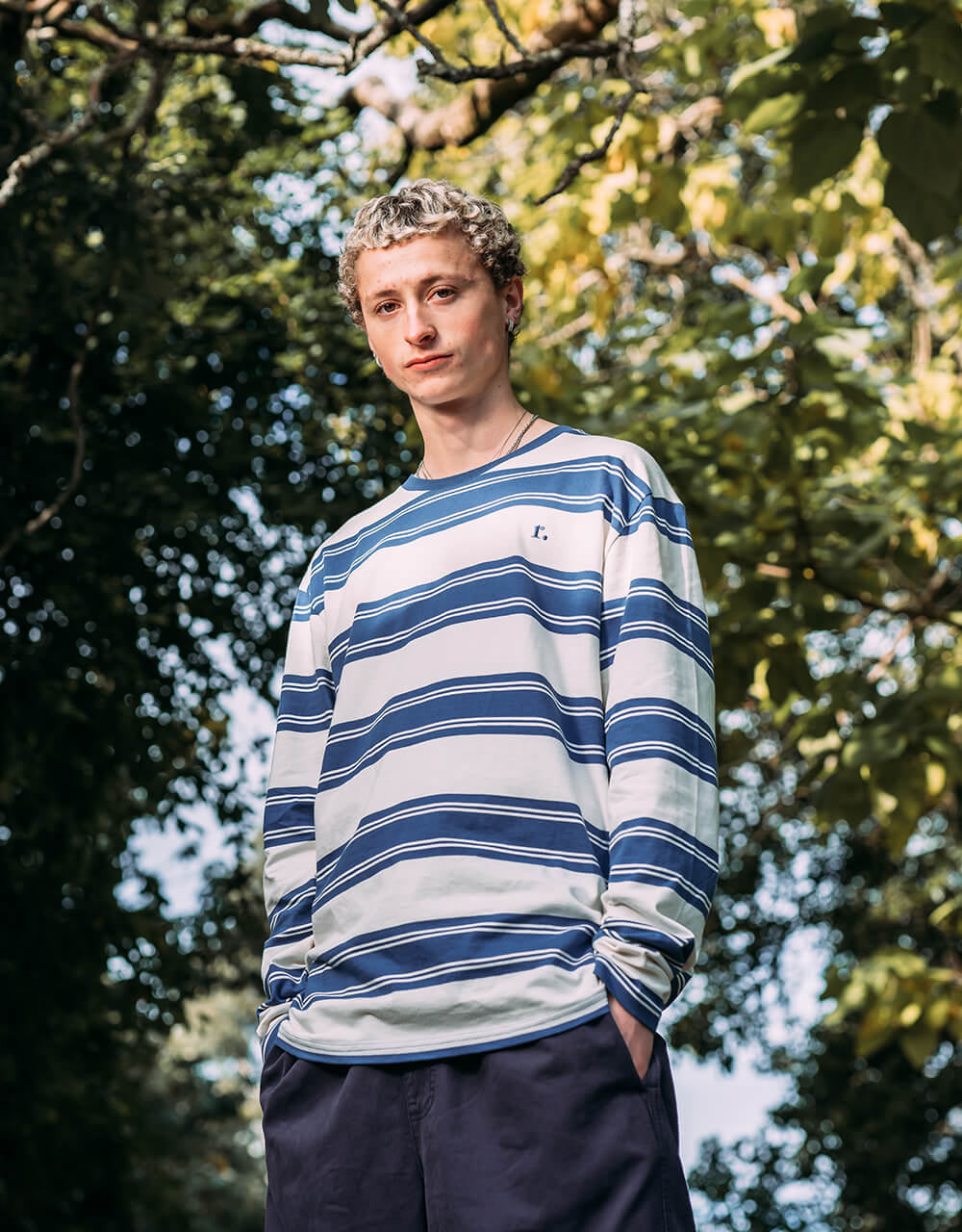 Route One Organic Lewis Stripe L/S T-Shirt - French Navy/Raw