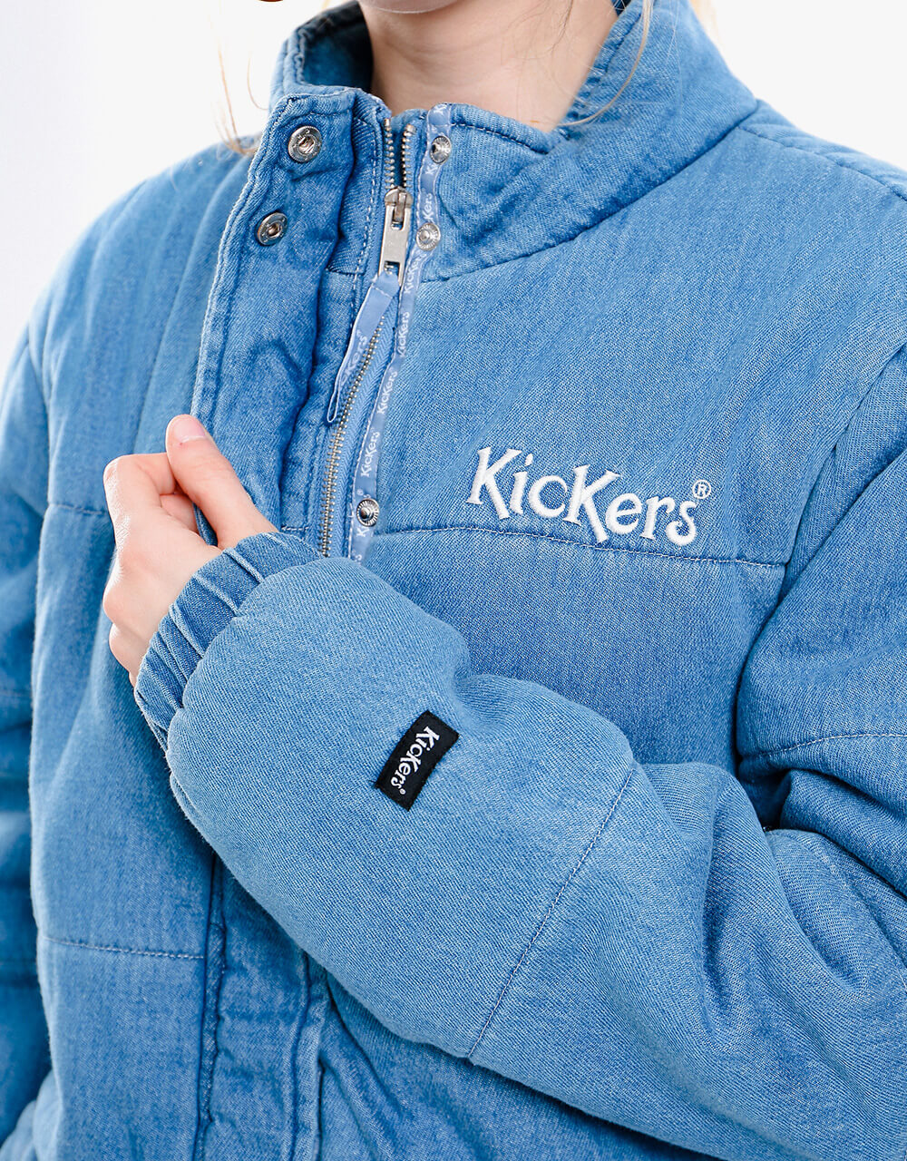 Kickers® Womens Denim Puffer Jacket - Mid Blue