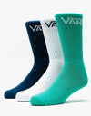 Vans Classic Crew 3 Pack Socks - Porcelain Green