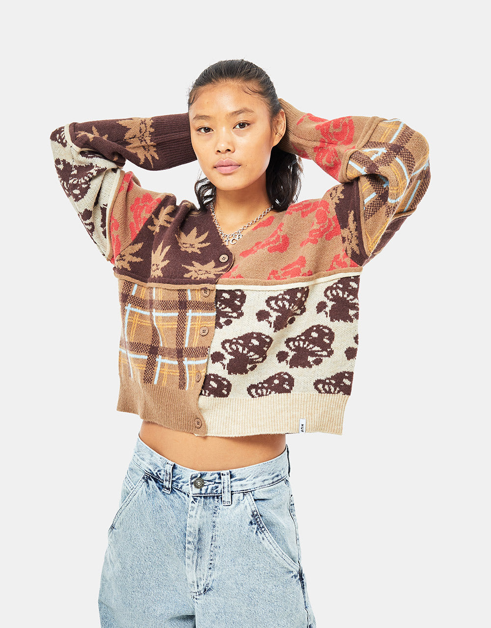 HUF Womens Nature Patchwork Cardigan - Brown
