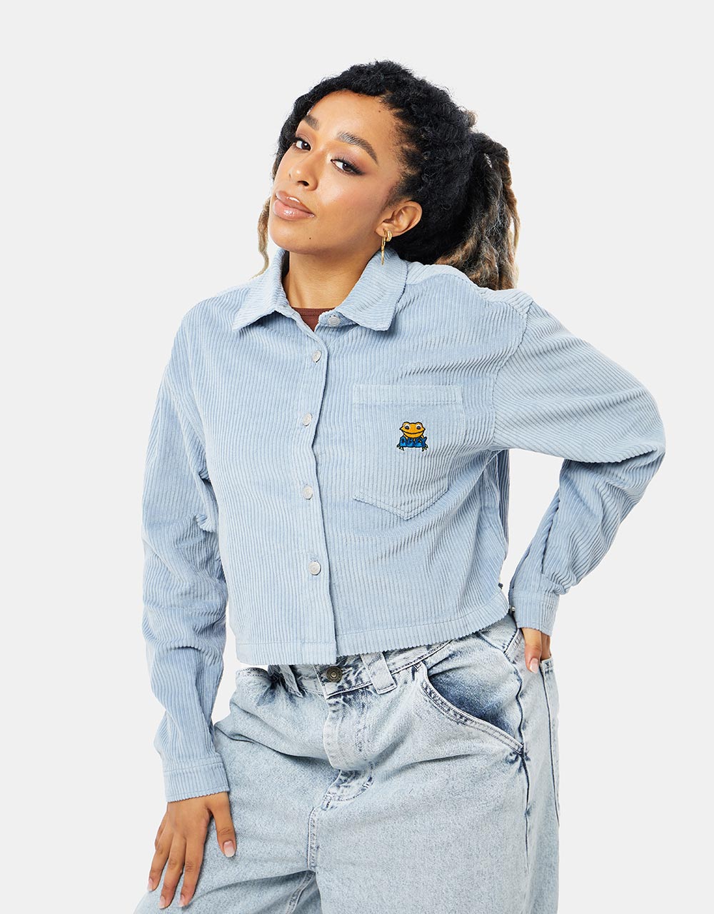 Obey Womens Liam Cropped Shirt - Seal Ice
