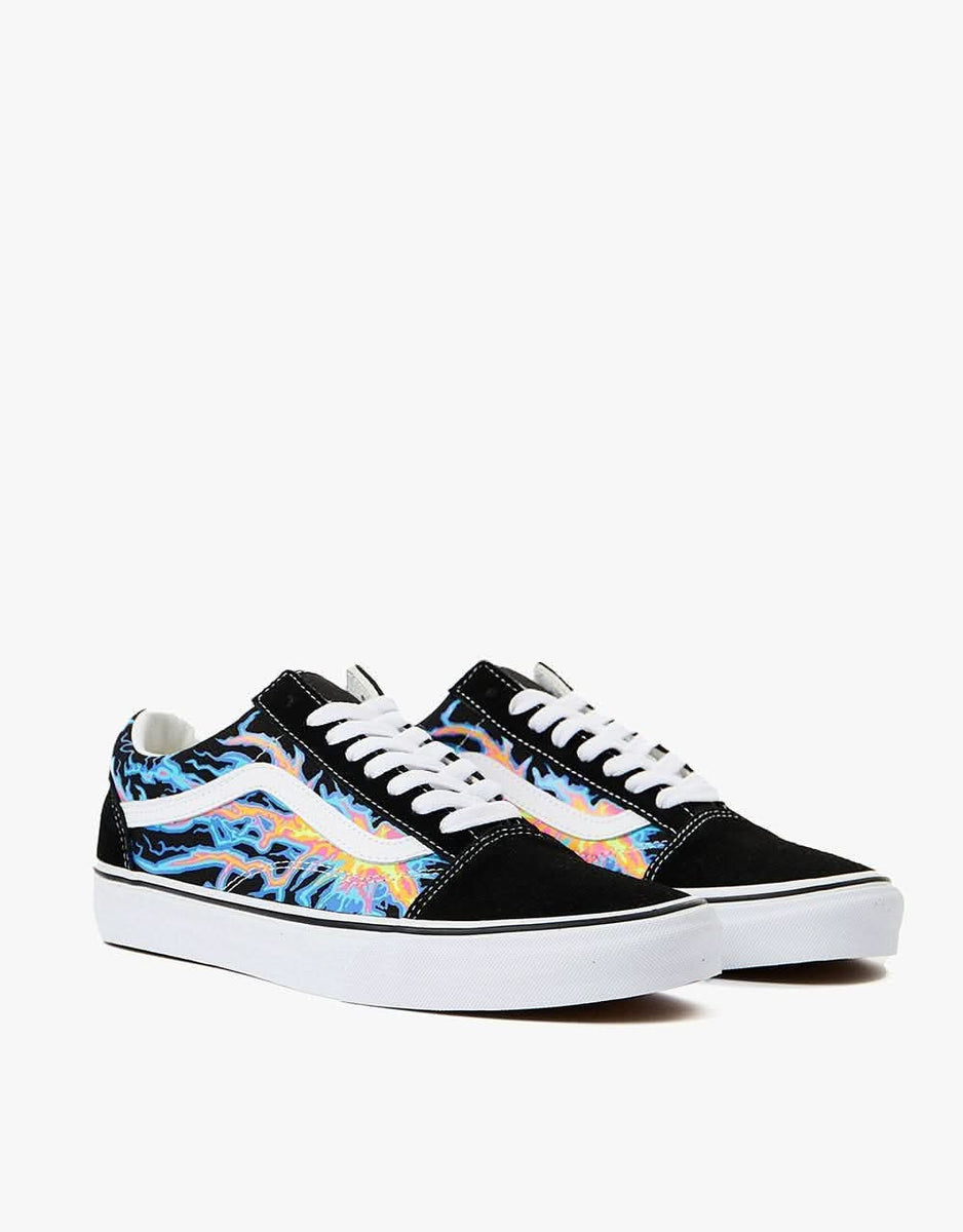 Vans old skool checkerboard flame navy & white skate shoes Clearance