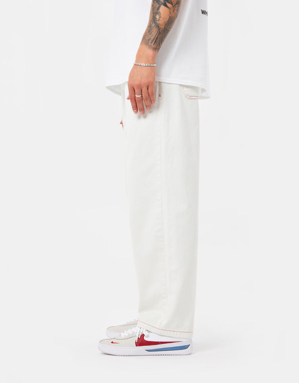 Route One Super Baggy Denim Jeans - Ivory Cream