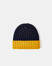 Route One Recycled Two Tone Ribbed Beanie - Navy/Sunflower