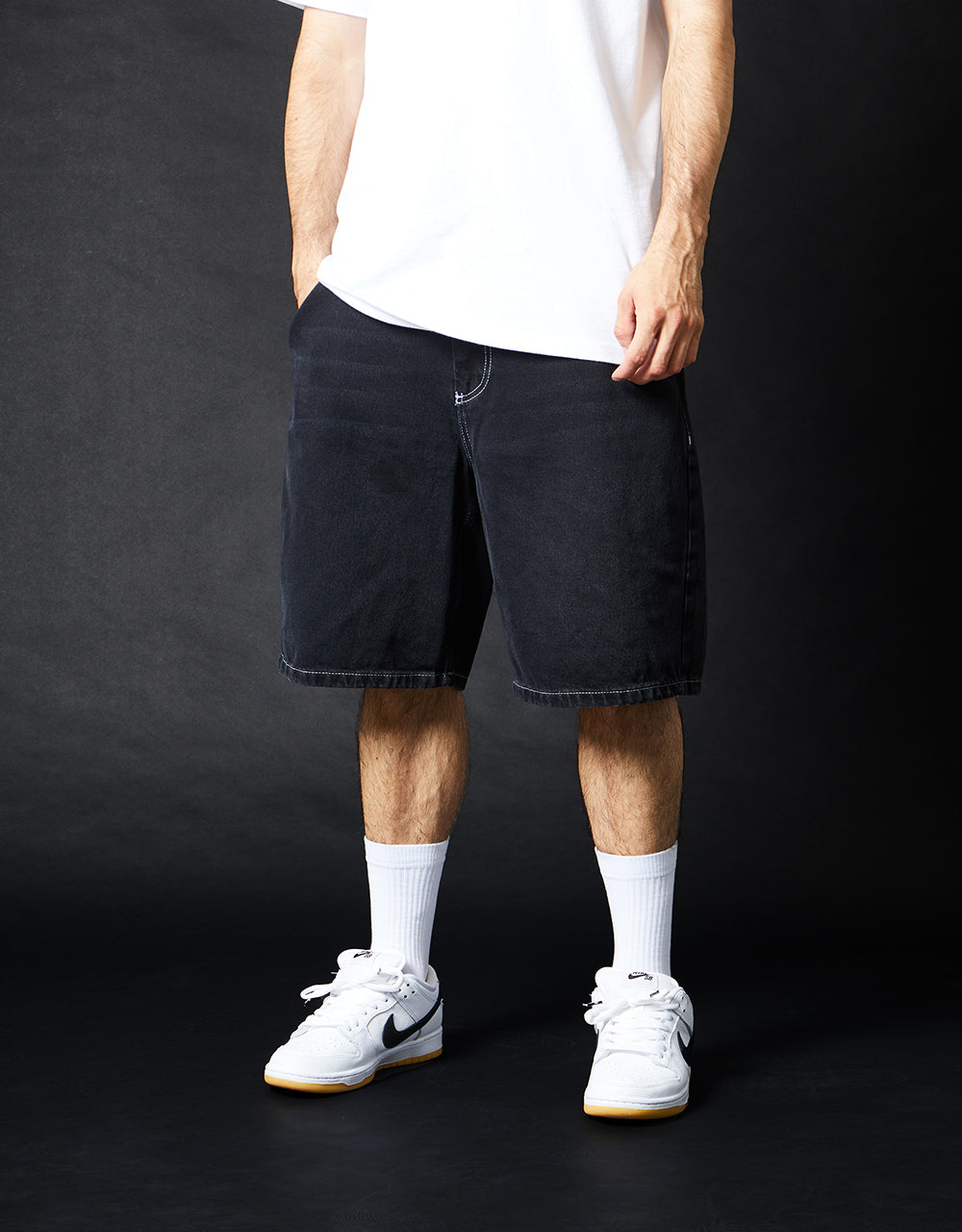 Route One Super Baggy Denim Shorts - Washed Black