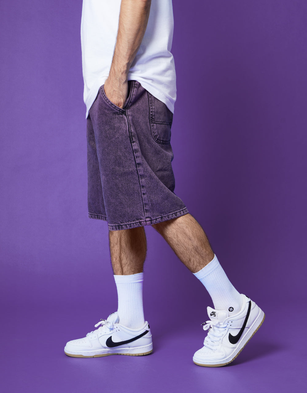 Route One Super Baggy Denim Shorts Moderate Purple