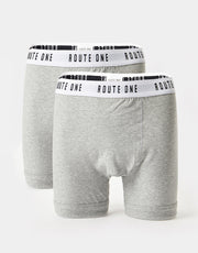 Route One Classic Boxer Shorts 2 Pack - Heather Grey