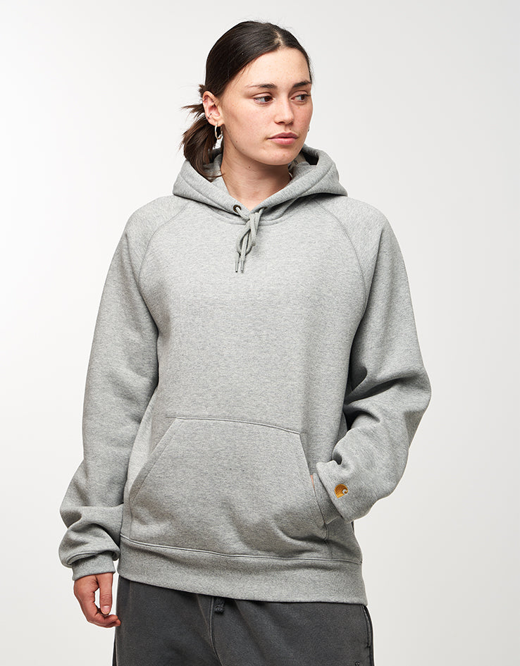 トップス HOODED CHASE SWEAT - Grey Heather / Gold Carhartt WIP Hooded Chase Crew Sweatshirt Grey Heather/Gold Men's