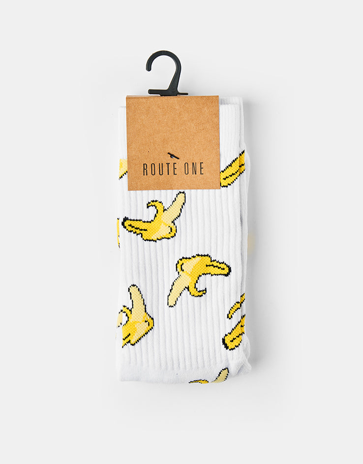 Route One Yellow Fatty Bean Crew Socks - White