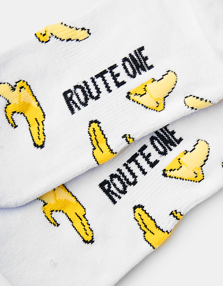 Route One Yellow Fatty Bean Crew Socks - White