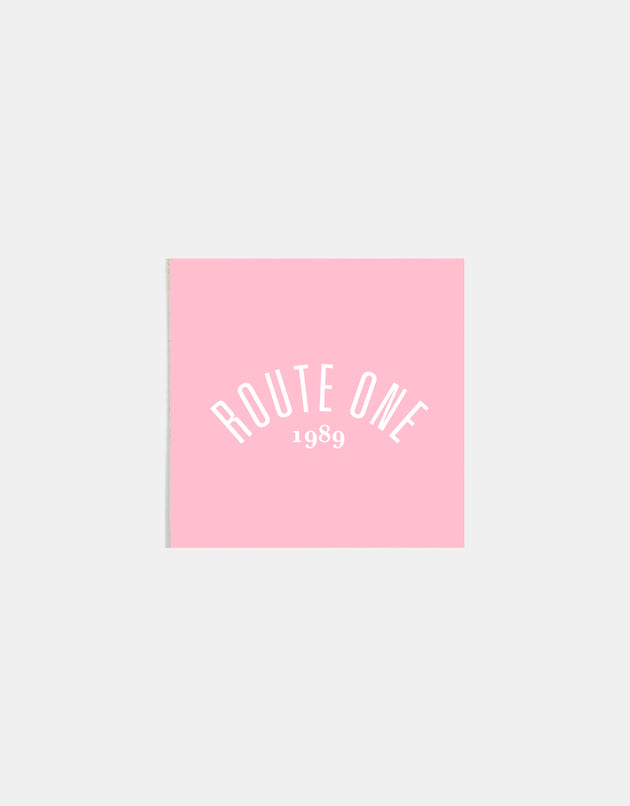 Route One Square Arch Logo Small Sticker - Pink/White